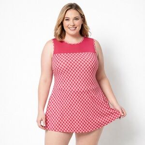 Pink Gingham Swimdress - Women Swim